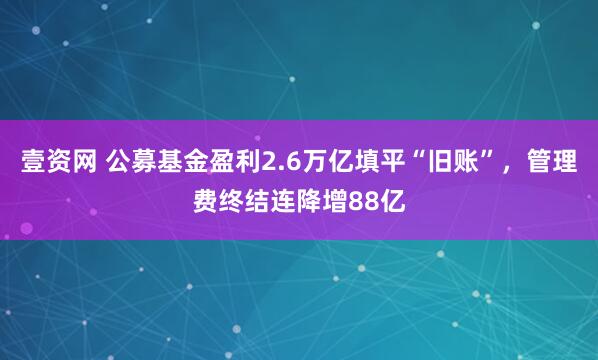 壹资网 公募基金盈利2.6万亿填平“旧账”，管理费终结连降增88亿